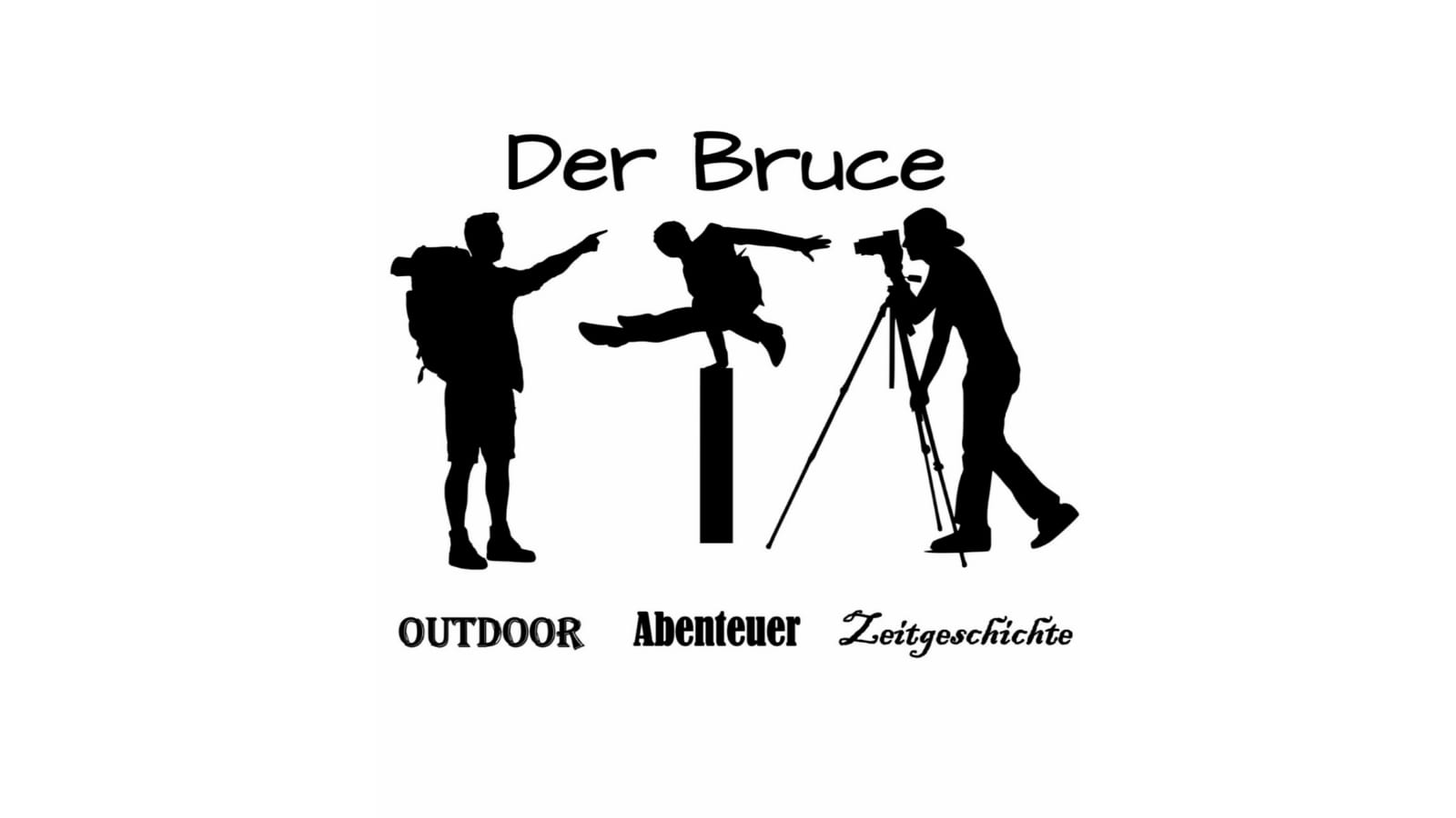 Silhouetten von Personen, die Outdoor-Aktivitäten ausüben und fotografieren, mit dem Text 'Der Bruce'.